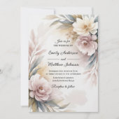 Soft Blush Botanical Border Wedding Invitation Kaart (Voorkant)