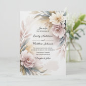 Soft Blush Botanical Border Wedding Invitation Kaart (Staand voorkant)