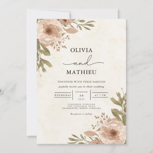 Soft Blush Botanical Flourish Wedding Kaart (Voorkant)