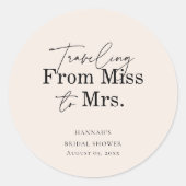 Soft Blush Bruiloftsfeest Miss to Mrs  Ronde Sticker (Voorkant)