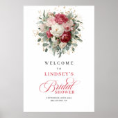 Soft Blush Burgundy Floral Bridal Shower Welcome Poster (Voorkant)