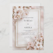 Soft Blush Cherry Blossom Wedding Kaart (Voorkant / Achterkant)