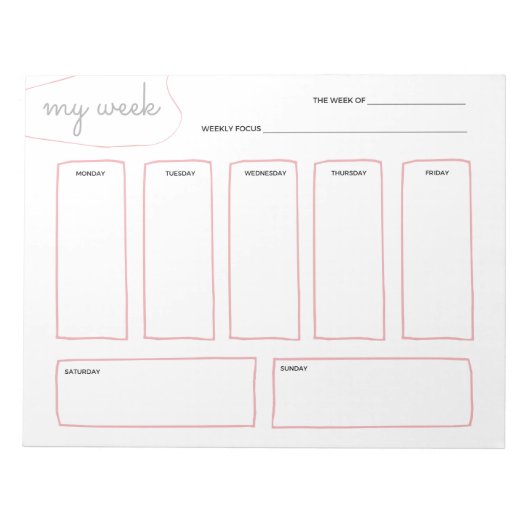 Soft blush elegant eenvoudige weekplanner notitieblok (Voorkant)
