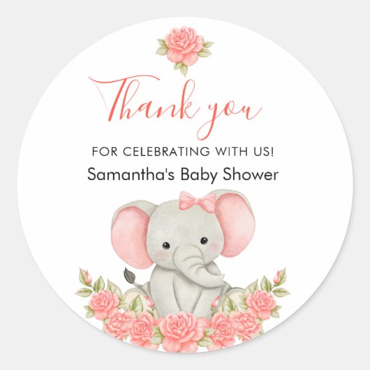 Soft Blush Elephant Baby shower Favoriet Ronde Sticker (Voorkant)