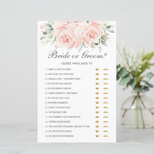 Soft Blush Floral Bride of Groom Raad die het zei (Staand voorkant)