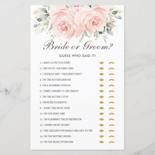 Soft Blush Floral Bride of Groom Raad die het zei (Voorkant)