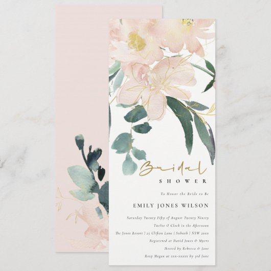 SOFT BLUSH FLORAL BUNCH WATERVERF VRIJGEZELLENFEES KAART (Voorkant / Achterkant)