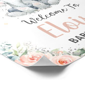 Soft Blush Floral Elephant Baby shower Welkom Poster (Hoek)