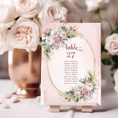 Soft Blush Floral Greenery Gold Table Numbers Kaart