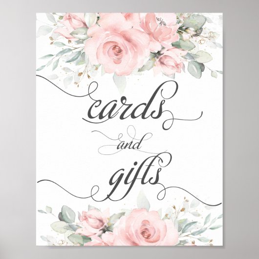 Soft Blush Floral Greenery Kaarten en Gifts Sign Poster (Voorkant)
