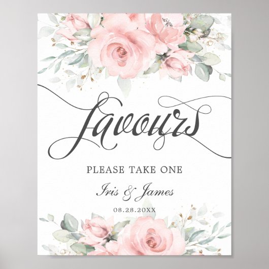 Soft Blush Floral Greenery Wedding Favors Sign Poster (Voorkant)