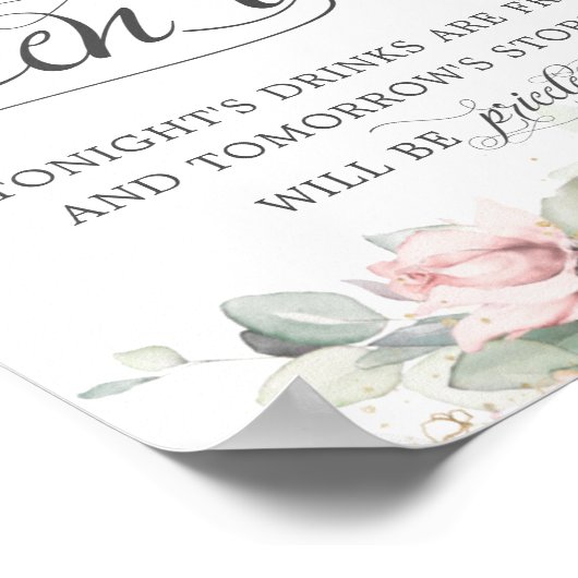 Soft Blush Floral Greenery Wedding Open Bar Drinke Poster (Hoek)