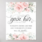 Soft Blush Floral Greenery Wedding Open Bar Drinke Poster (Voorkant)