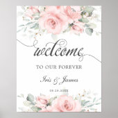 Soft Blush Floral Greenery Wedding Welcome Sign Poster (Voorkant)