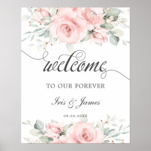 Soft Blush Floral Greenery Wedding Welcome Sign Poster