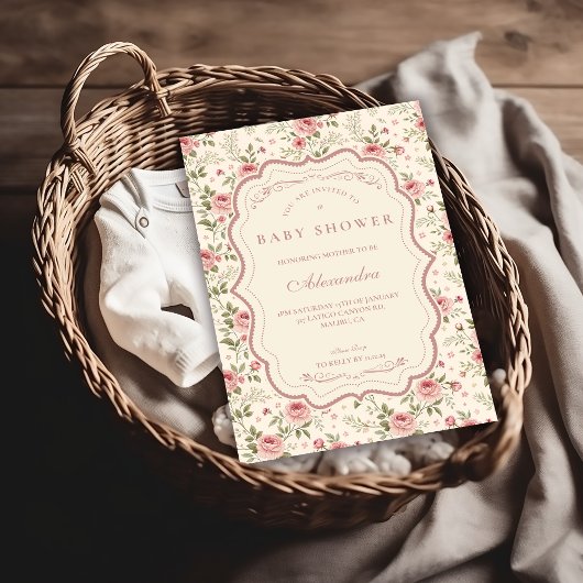 Soft Blush Floral Heirloom Baby Shower Kaart