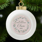 Soft Blush Floral Lijst Baby's eerste kerstdag Keramische Bal Ornament