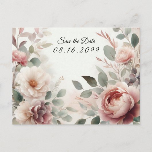 Soft Blush Floral Peony en Roos Serenade Feestdagenkaart (Voorkant)