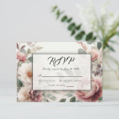 Soft Blush Floral Peony en Roos Serenade RSVP Kaartje (Staand voorkant)