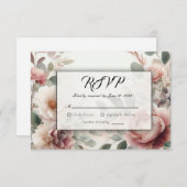 Soft Blush Floral Peony en Roos Serenade RSVP Kaartje (Voorkant / Achterkant)