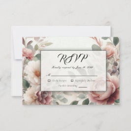 Soft Blush Floral Peony en Roos Serenade RSVP Kaartje