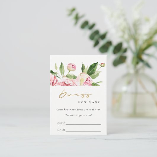 Soft Blush Floral Peony raadt hoeveel Kisses Kaart (Staand voorkant)