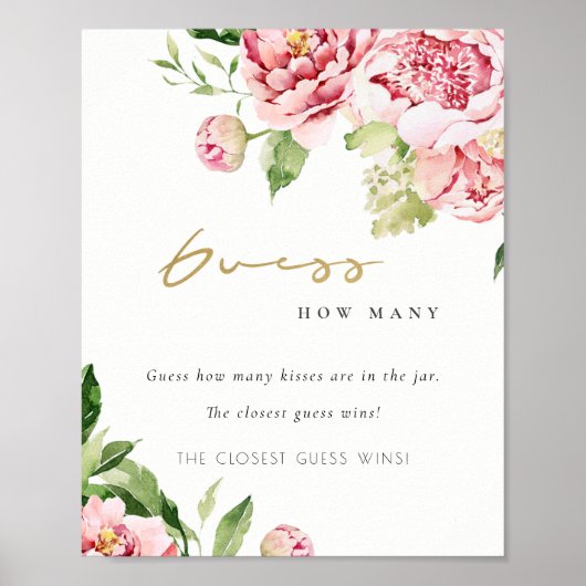 Soft Blush Floral Peony raadt hoeveel Kisses Poster (Voorkant)