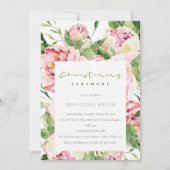 Soft Blush Floral Peony Waterverf Christening Kaart (Voorkant)