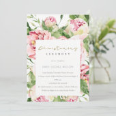 Soft Blush Floral Peony Waterverf Christening Kaart (Staand voorkant)