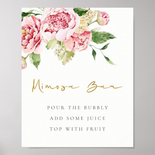 Soft Blush Floral Peony Waterverf Mimosa Bar Teken Poster (Voorkant)