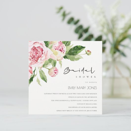SOFT BLUSH FLORAL PEONY WATERVERF VRIJGEZELLENFEES KAART (Staand voorkant)