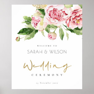 SOFT BLUSH FLORAL PEONY WATERVERF WEDDING WELKOM POSTER
