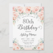 Soft Blush Floral Rozen Greenery 80th Birthday Kaart (Voorkant)