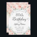 Soft Blush Floral Rozen Greenery 80th Birthday Kaart<br><div class="desc">Pas deze elegante verjaardagsuitnodiging gemakkelijk en snel aan. Klik eenvoudig de pas het verder knoop aan om de teksten uit te geven, doopvonten en doopvonten kleuren te veranderen. Met mooie waterverf, lichtroze rozen, zacht groen en zilver accent. Pas het aan voor OM HET EVEN WELKE LEEFTIJD! Overeenkomende objecten in voorraad....</div>