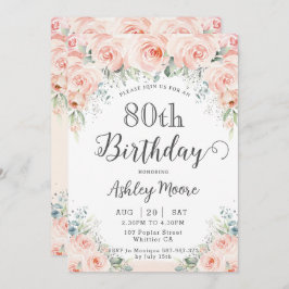 Soft Blush Floral Rozen Greenery 80th Birthday Kaart