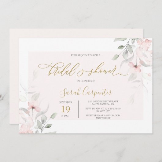 Soft Blush Floral Vrijgezellenfeest Kaart (Voorkant / Achterkant)