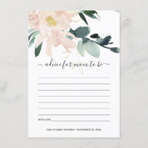 SOFT BLUSH FLORAL WATERVERF ADVICE BABY SHOWER INFORMATIEKAARTJE