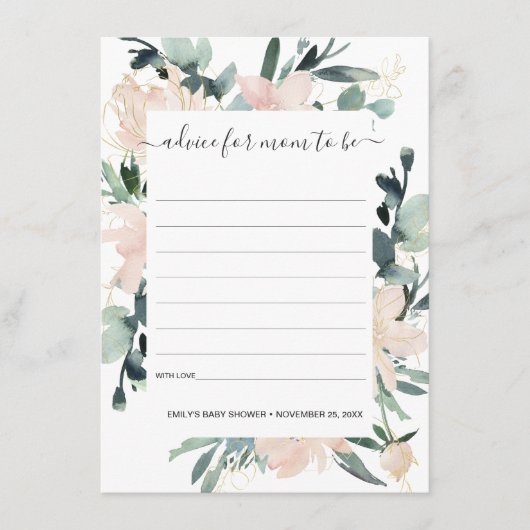 SOFT BLUSH FLORAL WATERVERF ADVICE BABY SHOWER INFORMATIEKAARTJE (Voorkant)