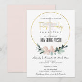 SOFT BLUSH FLORAL WATERVERF FIRST HOLY COMMUNION KAART (Voorkant / Achterkant)