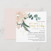 SOFT BLUSH FLORAL WATERVERF FIRST HOLY COMMUNION KAART (Voorkant / Achterkant)