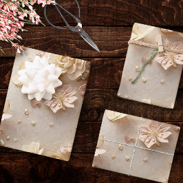 Soft Blush Floral Wreath with Butterflies and Rose Inpakpapier Vel