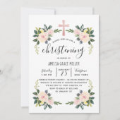 Soft Blush Florals Moderne Christening Invitation Bedankkaart (Voorkant)