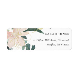 SOFT BLUSH GOLD FLORAL BUNCH WATERVERF ADRES ETIKET