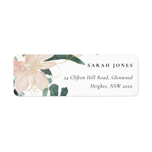 SOFT BLUSH GOLD FLORAL BUNCH WATERVERF ADRES ETIKET (Voorkant)