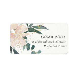 SOFT BLUSH GOLD FLORAL BUNCH WATERVERF ADRES ETIKET