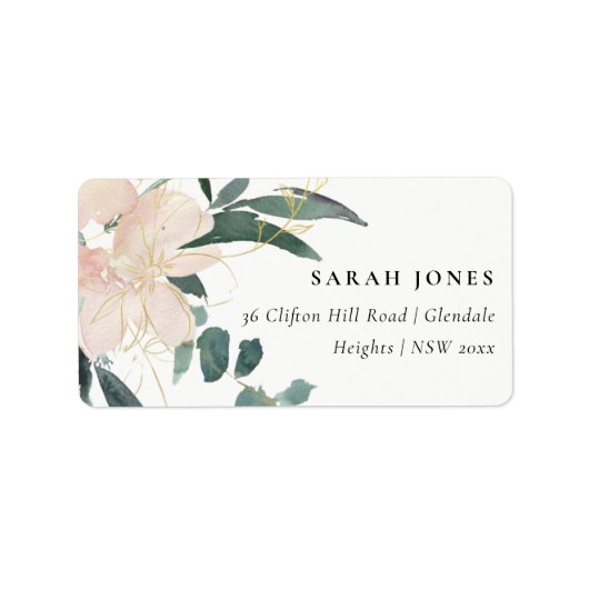 SOFT BLUSH GOLD FLORAL BUNCH WATERVERF ADRES ETIKET (Voorkant)