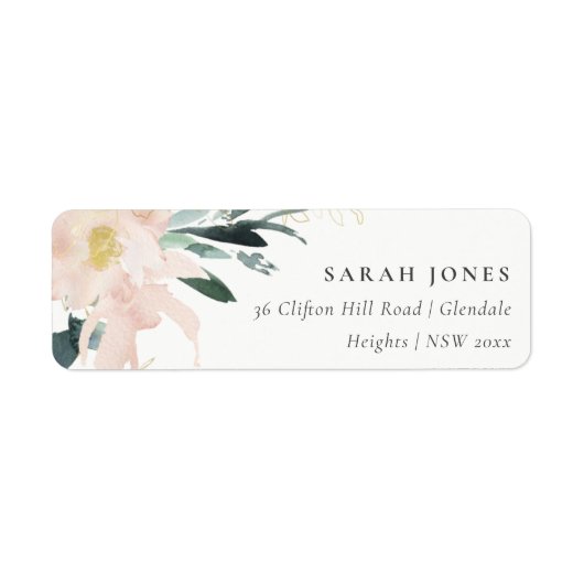 SOFT BLUSH GOLD FLORAL BUNCH WATERVERF ADRES ETIKET (Voorkant)