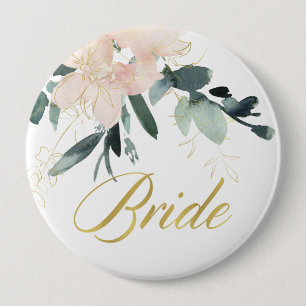 SOFT BLUSH GOLD FLORAL BUNCH WATERVERF BRIDE RONDE BUTTON 4,0 CM