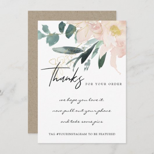 SOFT BLUSH GOLD FLORAL CORPORATE BUSINTE LOGO BEDANKKAART (Voorkant / Achterkant)