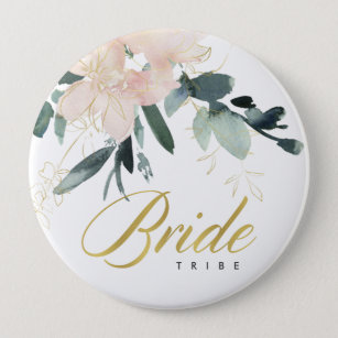 SOFT BLUSH GOLD FLORAL WATERVERF BRIDE TRIBE RONDE BUTTON 4,0 CM